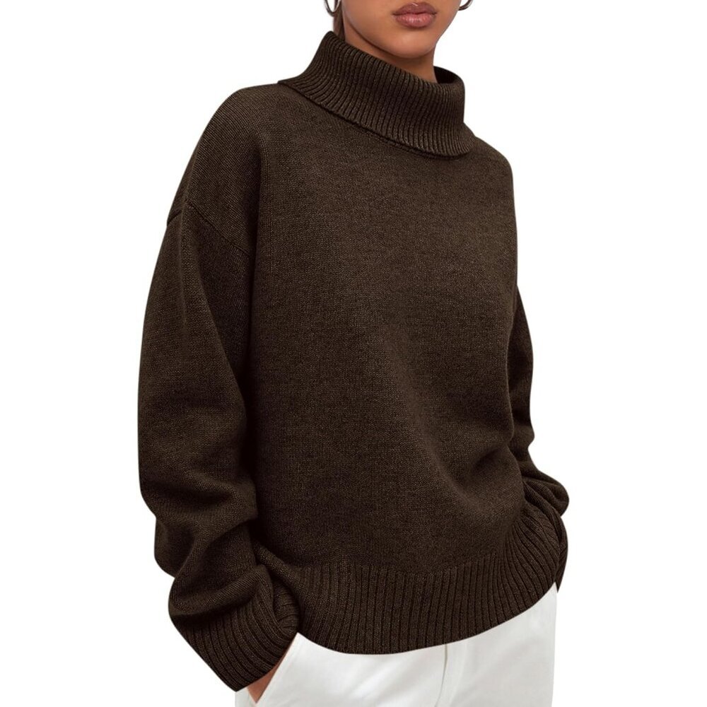 Womens Turtleneck Sweater Long Sleeve Chunky Knit Fall Casual Top